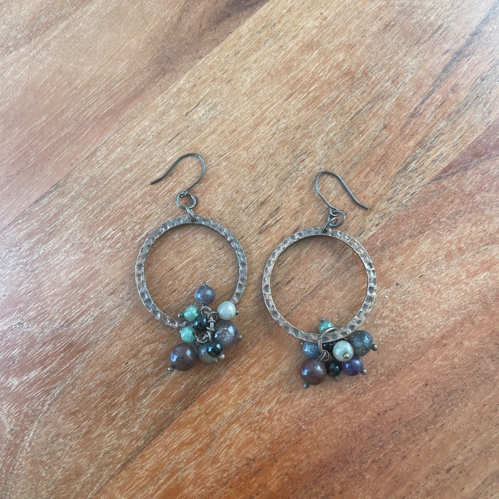 Hammered Brass O drop earrings